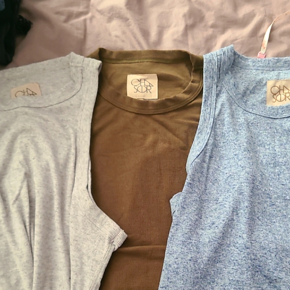CHASER Sleeveless Tops - Blue, Brown, and Gray